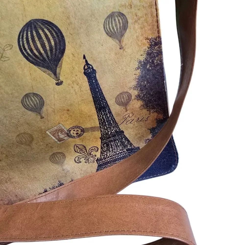 Eiffel Tower Brown Crossbody Bag with Bird and Balloon Design - Picture 6 of 8